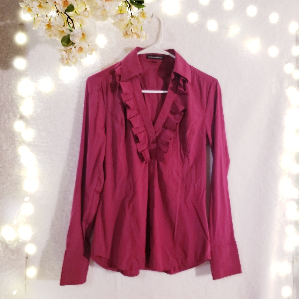 Express Design Studio Purple Ruffles V-Neck Blouse